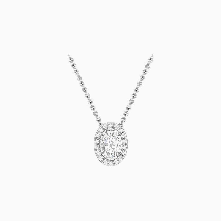Half carat Classic oval halo diamond necklace