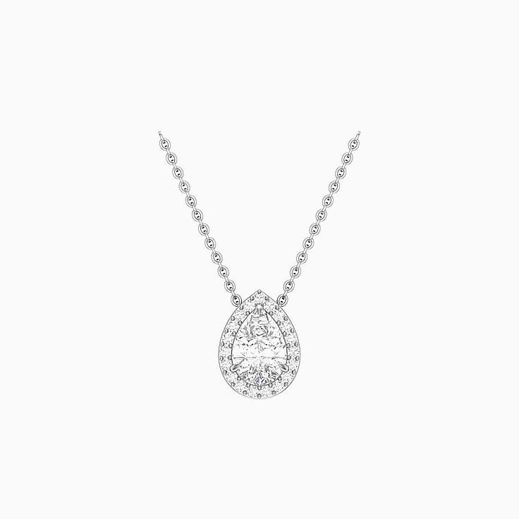 Half carat Classic pear halo diamond necklace
