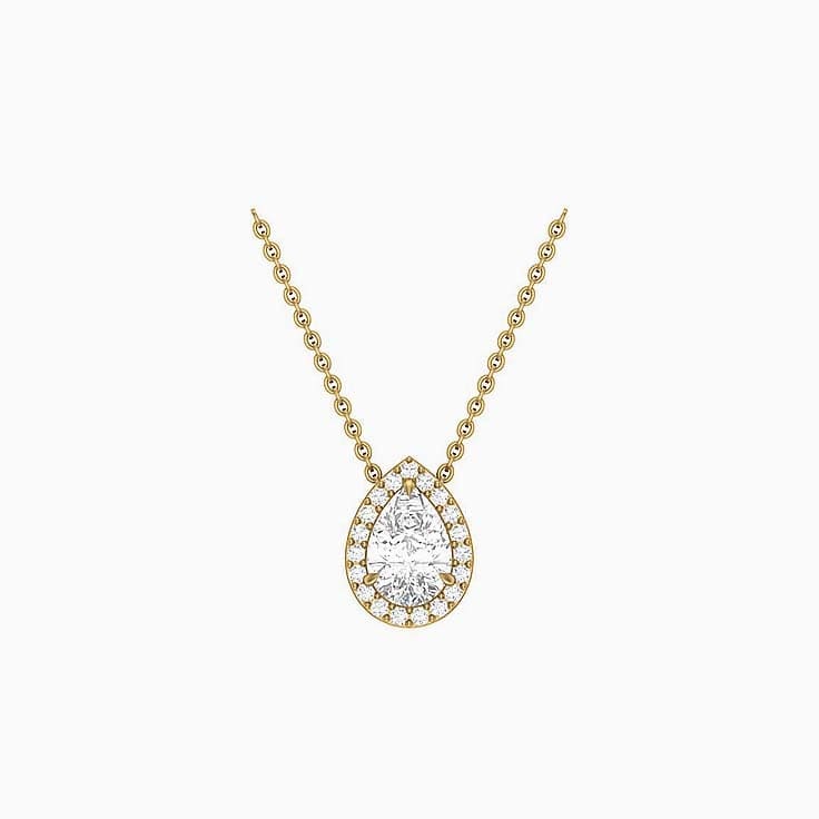 Half carat Classic pear halo diamond necklace