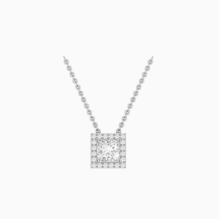 Half carat Classic princess halo diamond necklace