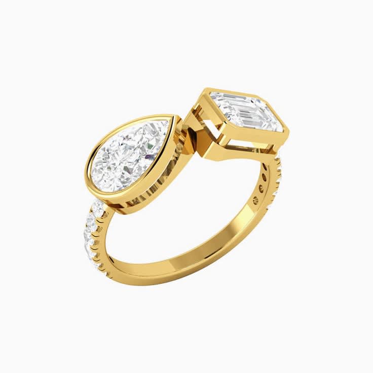 Pear and Emerald Two Stone Lab grown Diamond Ring