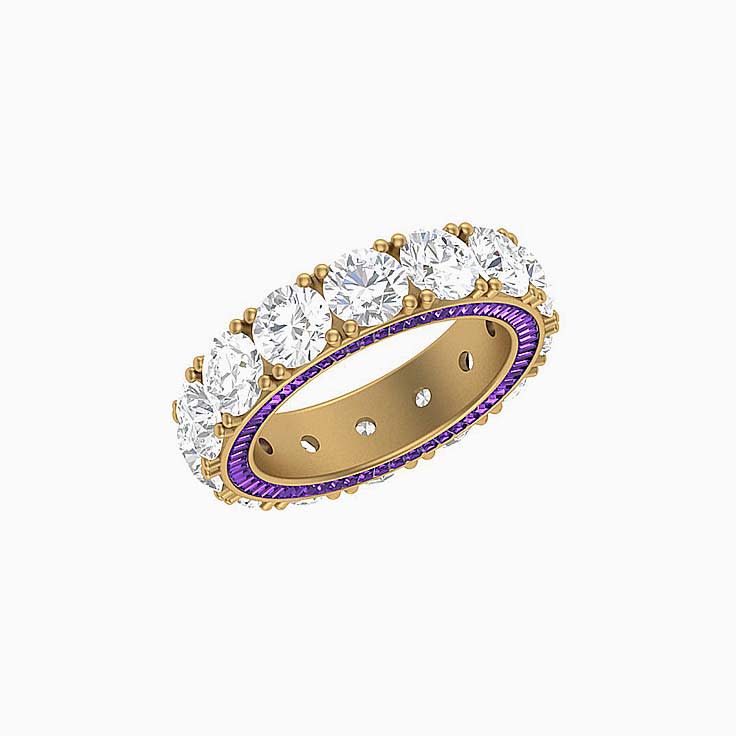 Lab round and Amethyst baguette eternity ring