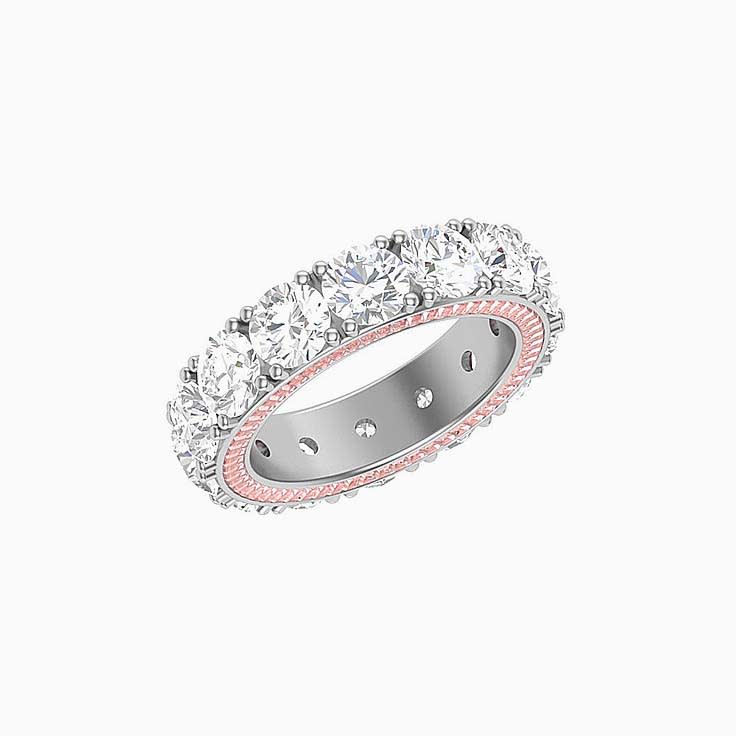 Lab round and morganite baguette eternity ring