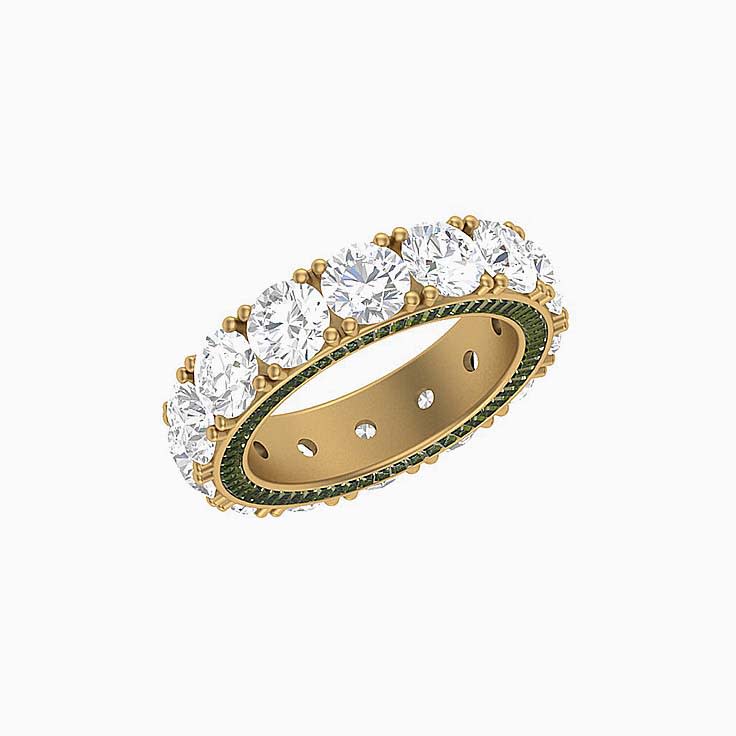 Lab round and Sapphire Green baguette eternity ring
