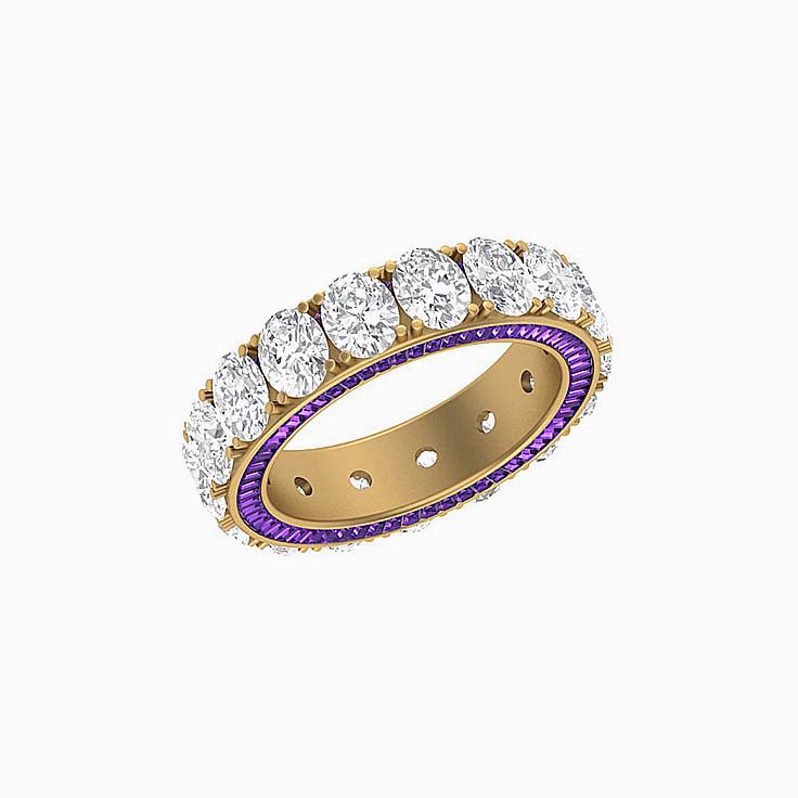 Lab oval and Amethyst baguette diamond ring