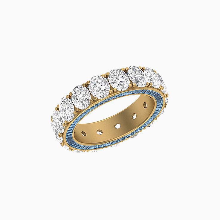 Lab oval and Aquamarine baguette diamond ring