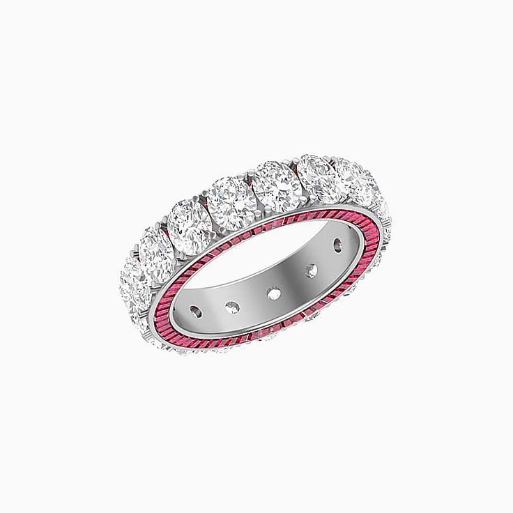 Lab oval and ruby baguette diamond ring