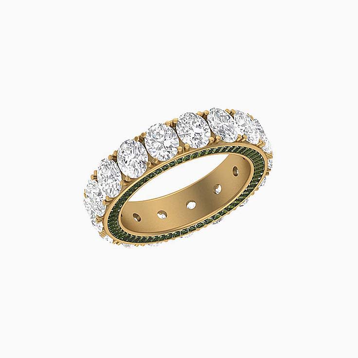 Lab oval and Sapphire Green baguette diamond ring