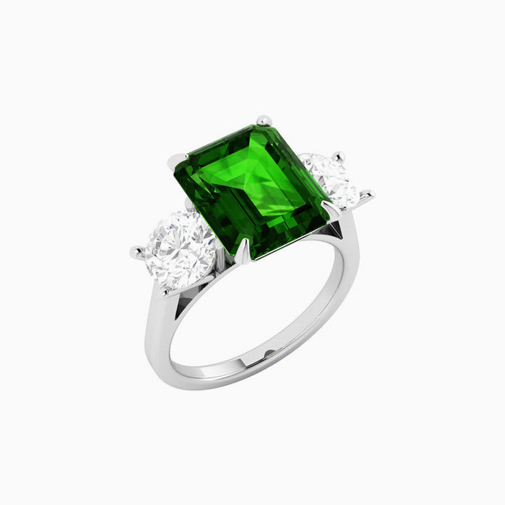 Green Tourmaline Emerald Cut Three Stone Ring