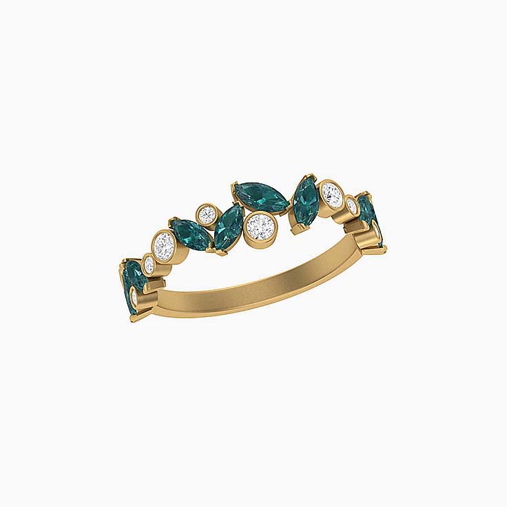 Alexandrite with white diamond wedding ring