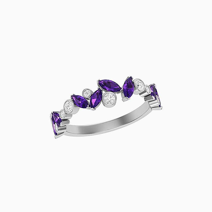 Amethyst with white diamond wedding ring