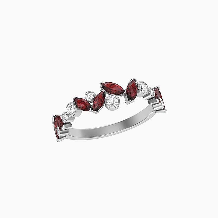 Garnet with white diamond wedding ring