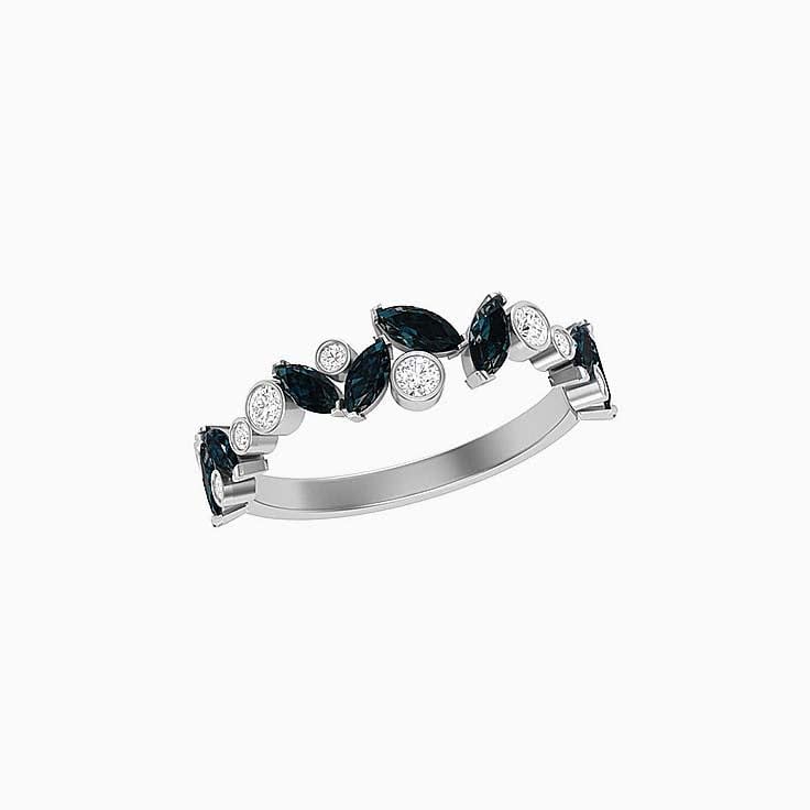 Teal Sapphire with white diamond wedding ring