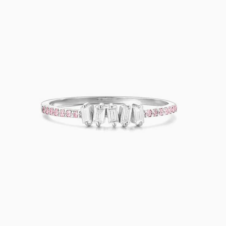 Baguette Pink Lab Round Diamond Band