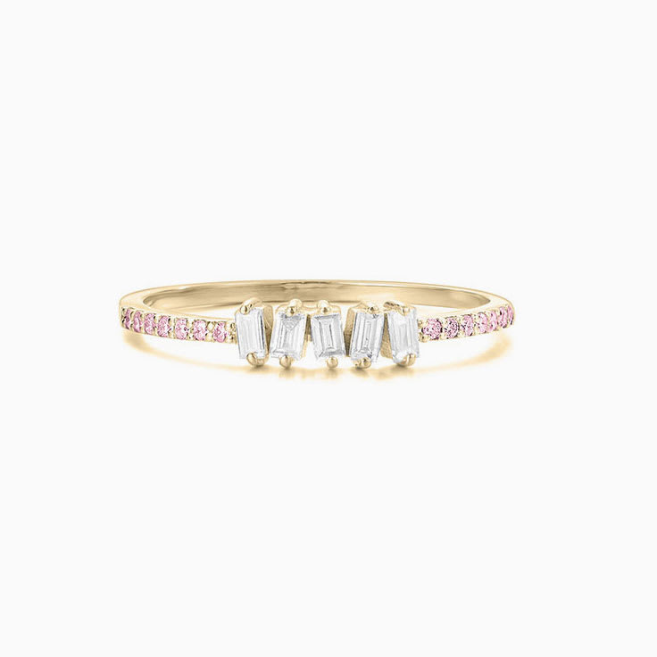 Baguette Pink Lab Round Diamond Band