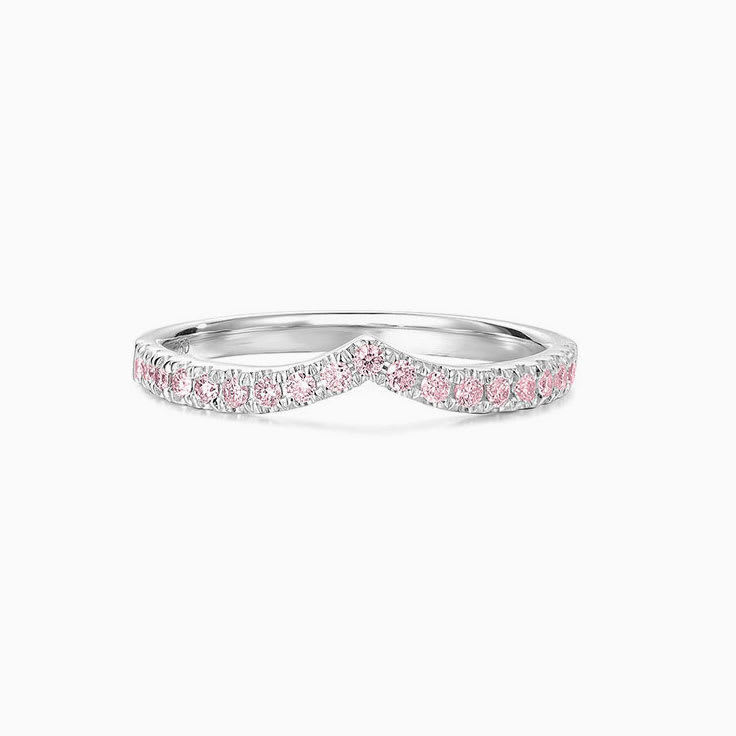 Curved Pink Lab Diamond Wedding Band