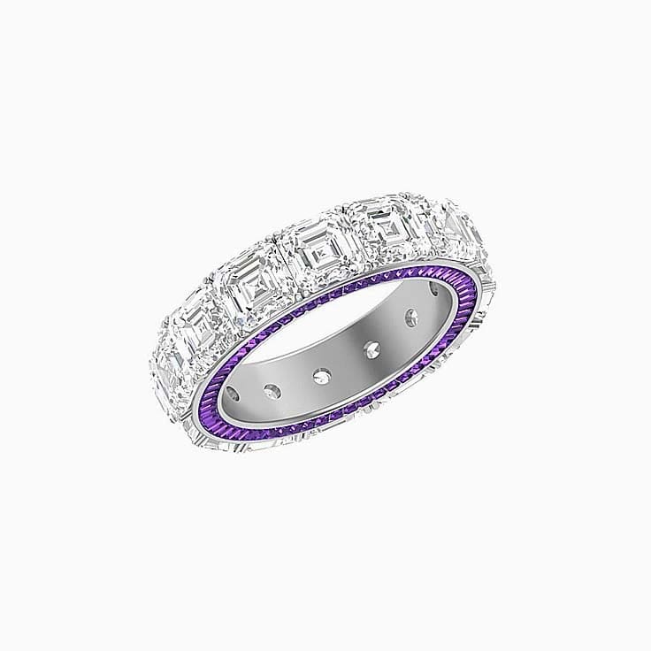 Lab Asscher and Amethyst baguette diamond ring