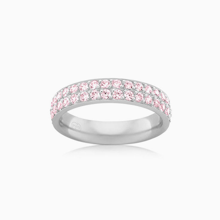 Double Pink Lab row pave set ring B4102