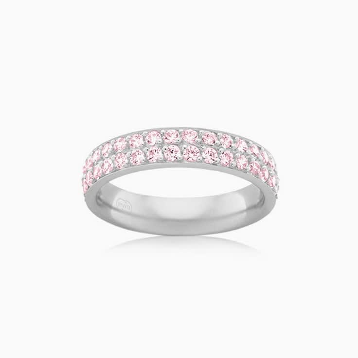 Double Pink Lab row pave set ring B4102