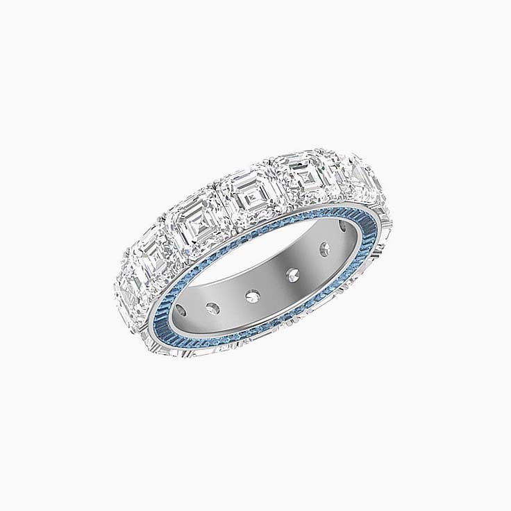 Lab Asscher and Aquamarine baguette diamond ring
