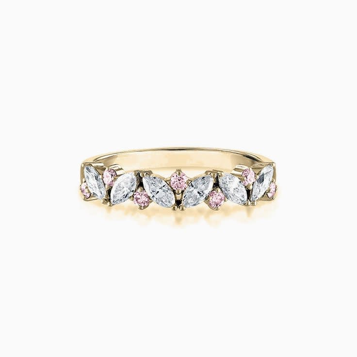 Marquise Pink Lab Round Diamond Band