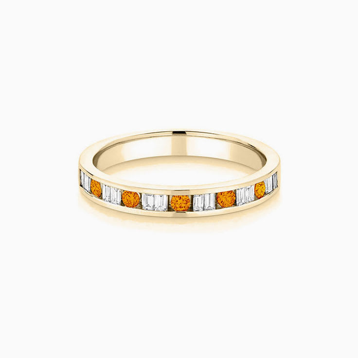 Citrine Baguette and Round Channel set Ring