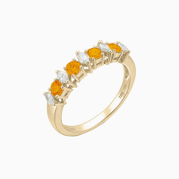 Citrine Marquise and Round wedding Ring