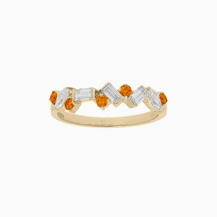 Citrine Round and Baguette Diamond Band