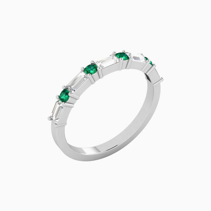 Green Emerald and Baguette Diamond Ring