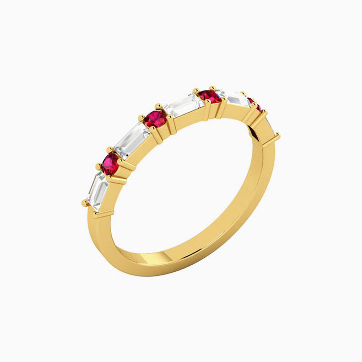 Red Ruby and Baguette Diamond Ring