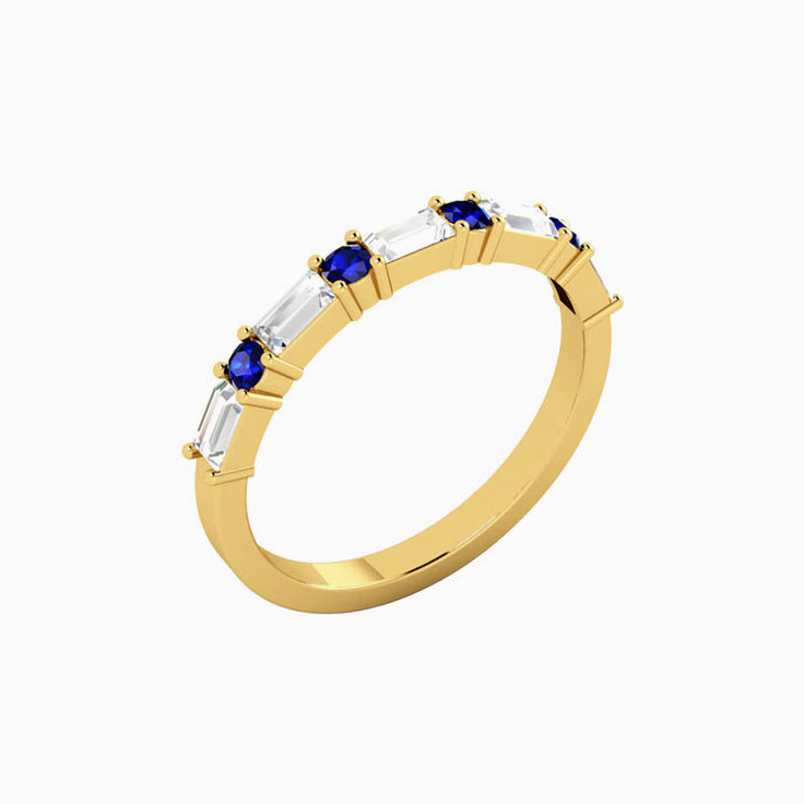 Blue Sapphire and Baguette Diamond Ring