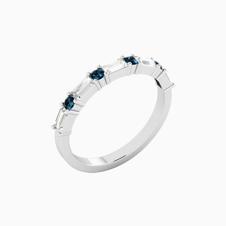 Teal Sapphire and Baguette Diamond Ring