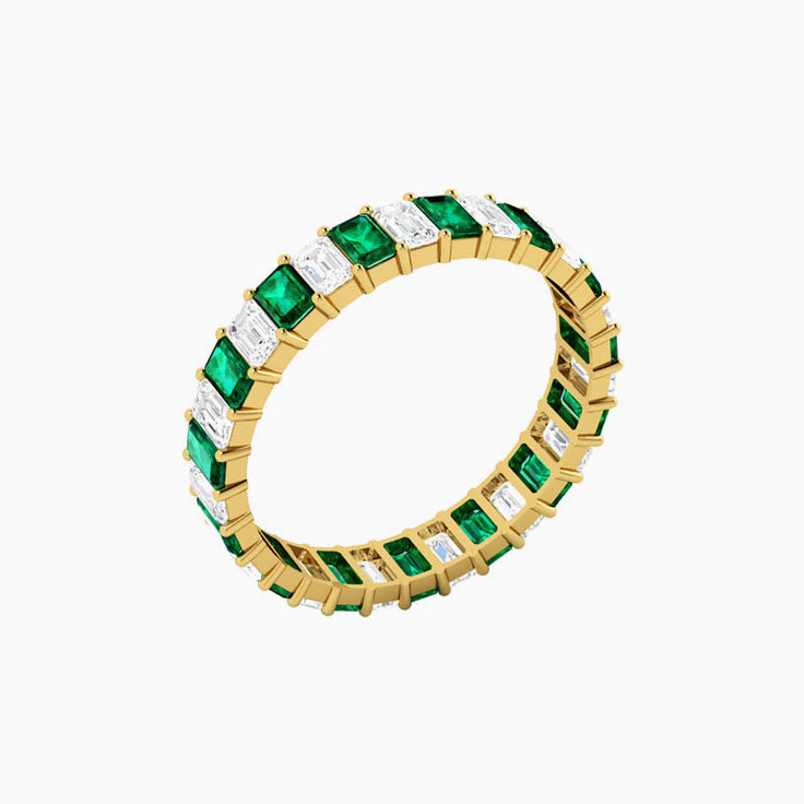 Green Emerald and Diamond Eternity Ring