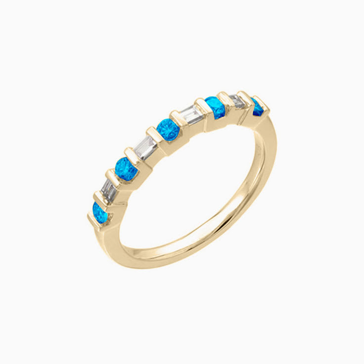 Swiss blue topaz Partial Bezel set Wedding Ring