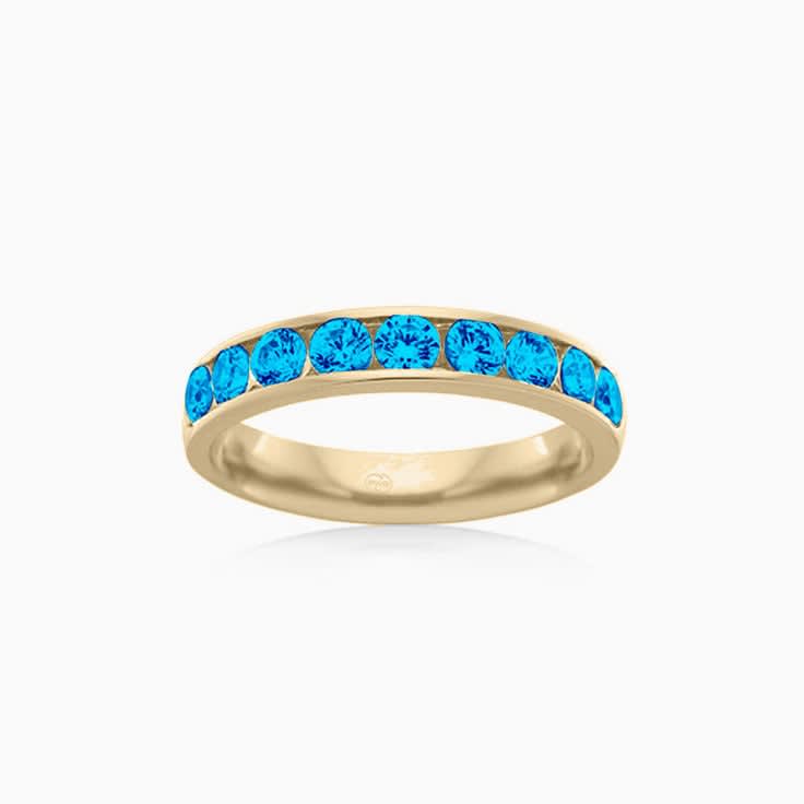 Swiss blue topaz Round diamond Channel set ring