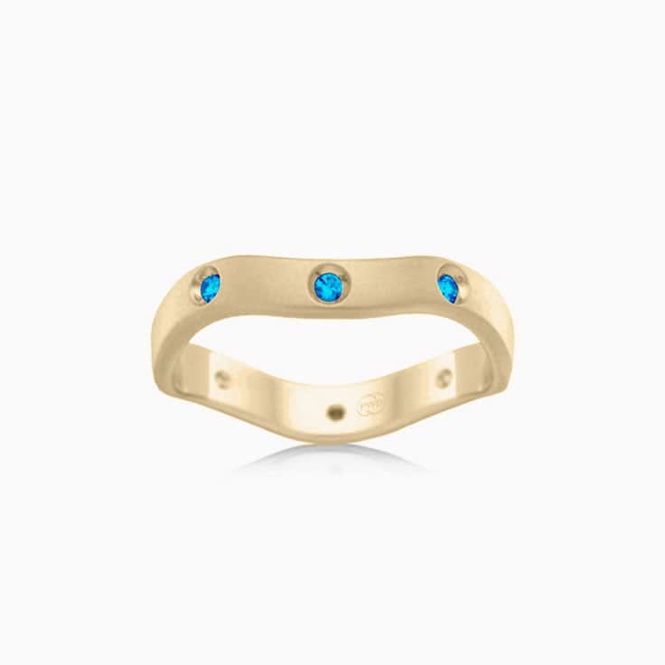 Swiss blue topaz Wave patterned diamond ring