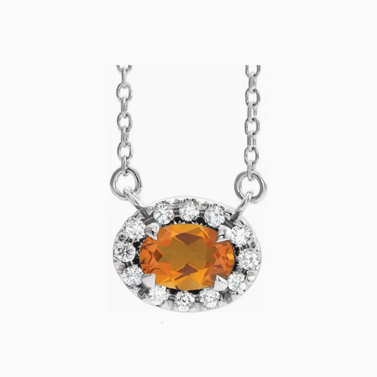 Citrine halo Diamond Necklace