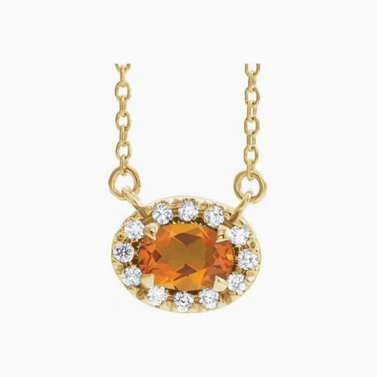 Citrine halo Diamond Necklace