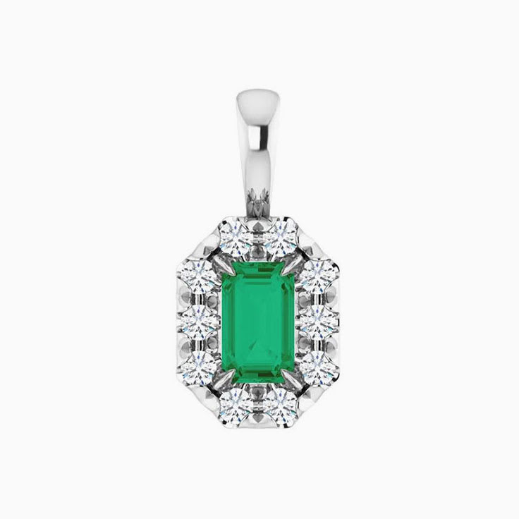 Emerald in Halo Style Pendant