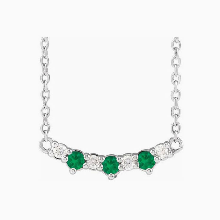 Emerald and Diamond Three Stone Bar Necklace