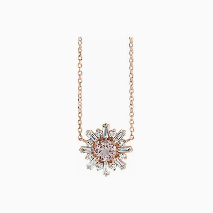 Pink Morganite and  Diamond Necklace