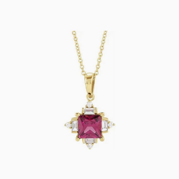 Rhodolite Garnet Natural Diamond Geometric Necklace