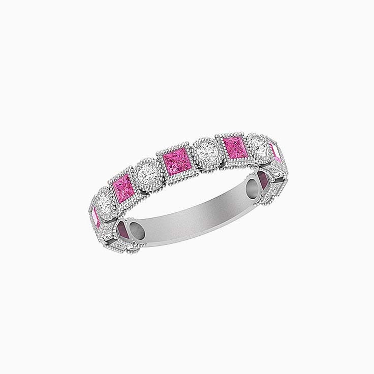 Art deco pink sapphire diamond ring