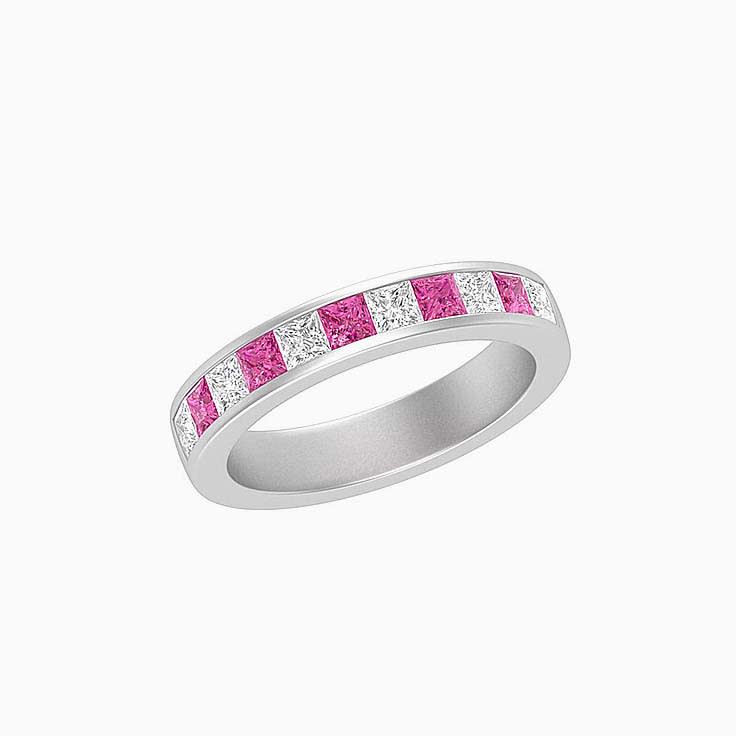 Princess cut pink sapphire and diamond ring