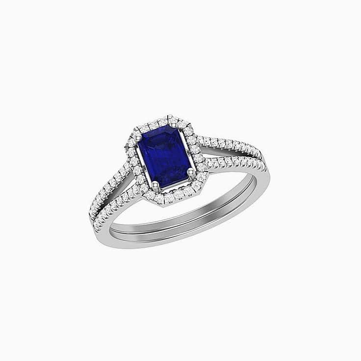 Tanzanite with halo engagement ring