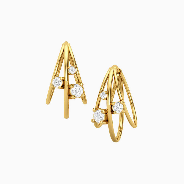 Three lines hoops in 18ct gold and diamonds