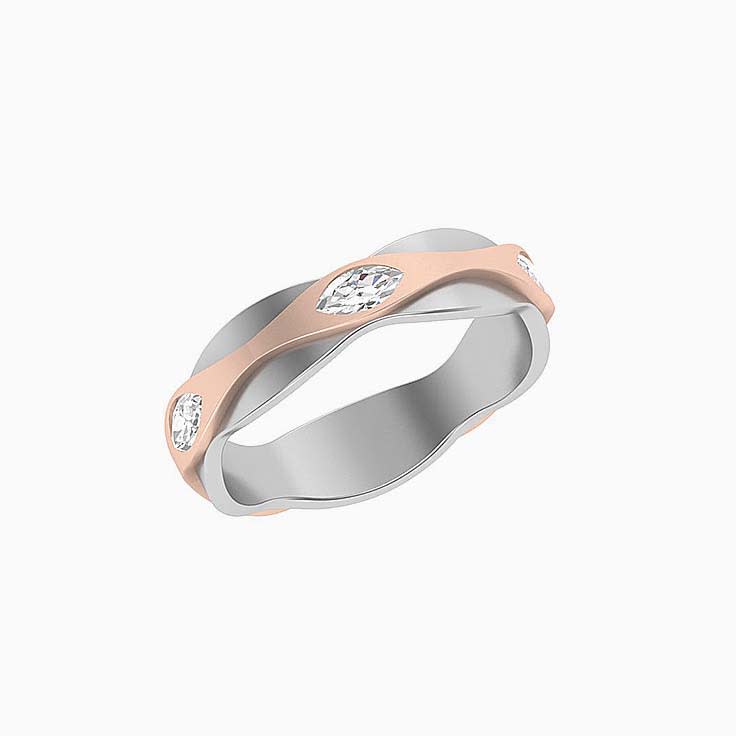 Couples Two tone marquis matching wedding band