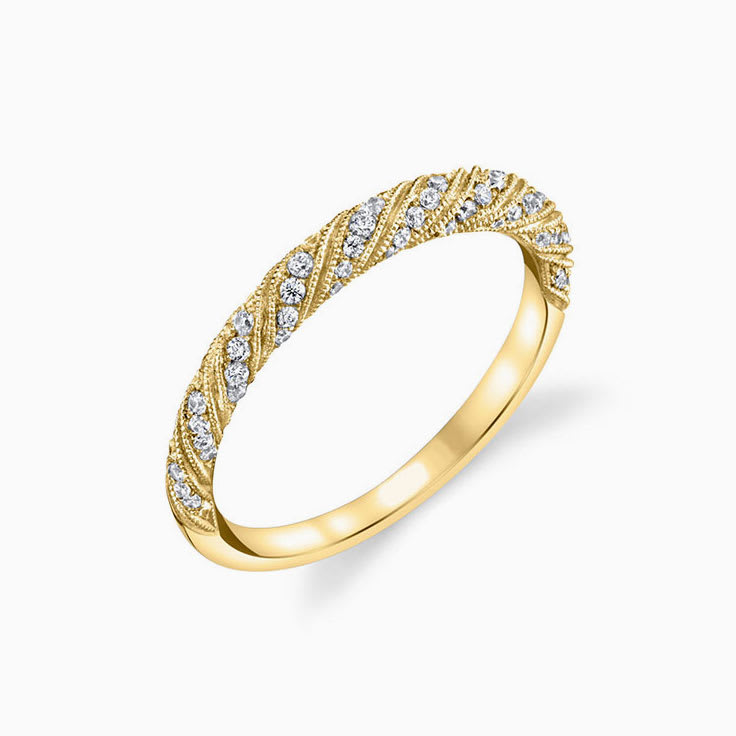 Unique Milgrain Diamond Spiral Wedding Ring