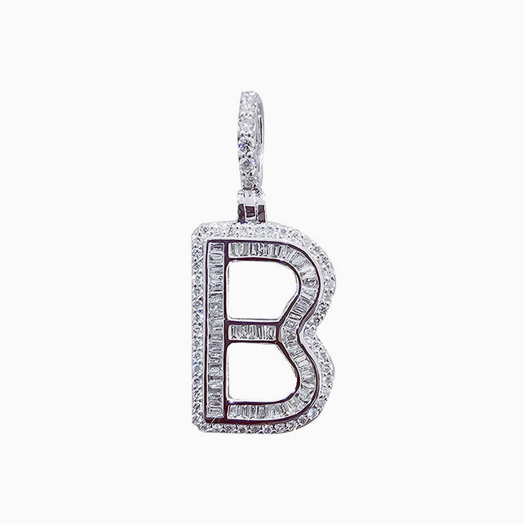 Baguette and round diamond initial pendant