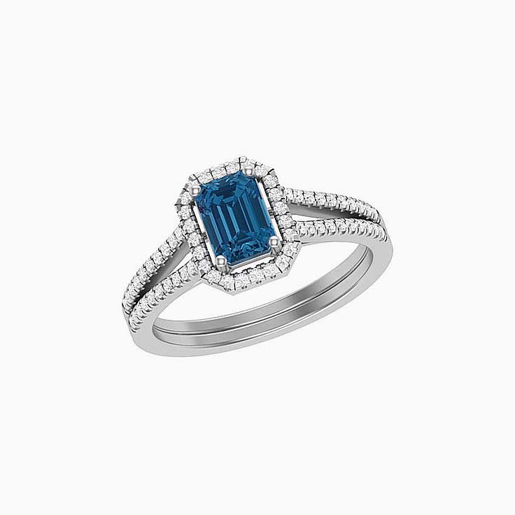 London blue topaz With Halo Engagement Ring
